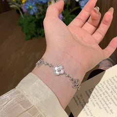 S925シルバー 白蝶貝×四つ葉クローバーブレスレット