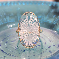 「夏向けヴィンテージデザイン 浮遊花リング ナチュラルホワイトクリスタル&オーバルカット 925スターリングシルバー 指輪/ネックレス」