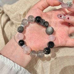 天然水晶の黒いフラッシュリングと雪の花幽霊のブレスレット