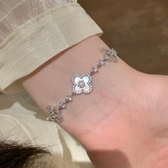 S925シルバー 白蝶貝×四つ葉クローバーブレスレット