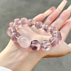 天然而る紫ウサギ毛の水晶ブレスレット