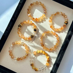 10mm 国風ニッチ天然虎眼石ブレスレット – 黄水晶・白水晶・紫水晶 おしゃれな雰囲気