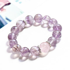 天然而る紫ウサギ毛の水晶ブレスレット