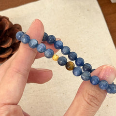 【天然石】シンプルで上品な青晶石×虎目石ブレスレット 中国風デザイン