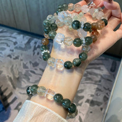 【天然石】緑水晶×黒金×白水晶 幽霊水晶ブレスレット パワーストーン 開運アクセサリー
