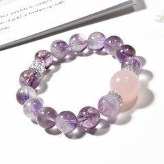 天然而る紫ウサギ毛の水晶ブレスレット