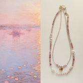 【手作りアクセサリー】天然石×淡水パール ピンク系ビーズネックレス 女性用 プレゼントにも