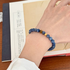 【天然石】シンプルで上品な青晶石×虎目石ブレスレット 中国風デザイン