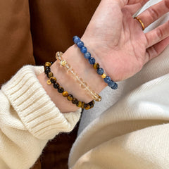 【天然石】シンプルで上品な青晶石×虎目石ブレスレット 中国風デザイン