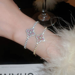 キラキラ! ピンクダイヤモンドの花のブレスレット