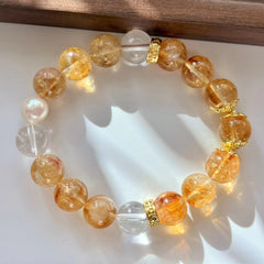 10mm 国風ニッチ天然虎眼石ブレスレット – 黄水晶・白水晶・紫水晶 おしゃれな雰囲気