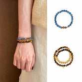 【天然石】シンプルで上品な青晶石×虎目石ブレスレット 中国風デザイン