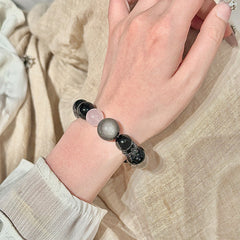 天然水晶の黒いフラッシュリングと雪の花幽霊のブレスレット