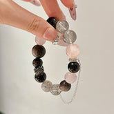 天然水晶の黒いフラッシュリングと雪の花幽霊のブレスレット