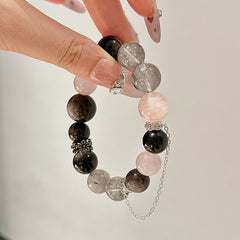 天然水晶の黒いフラッシュリングと雪の花幽霊のブレスレット